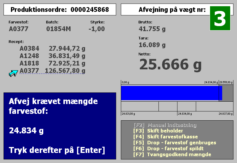 Dye weighing assistance interface