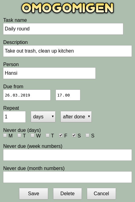 The Omogomigen task details interface