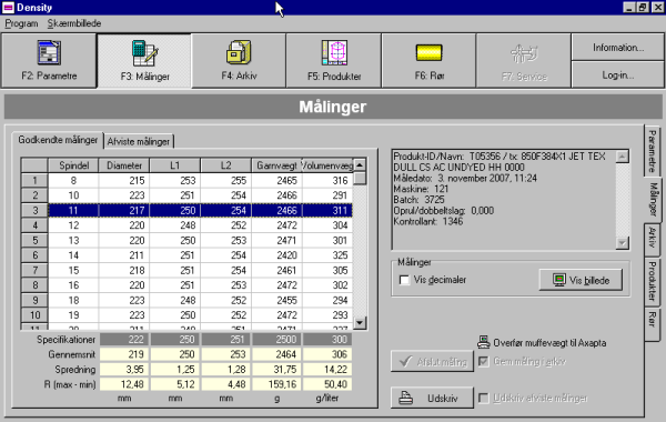 Yarn bobbin density measurement software